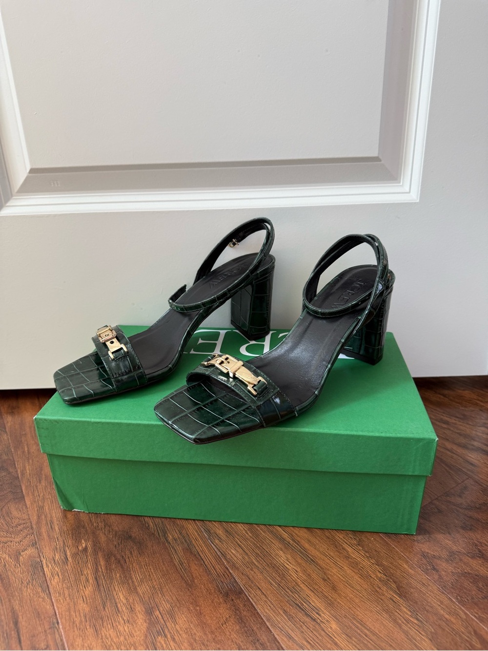 J Crew Evelyn Buckle-strapped sandal heels, croc embossed leather, Size 9 🐊 - Picture 2 of 5